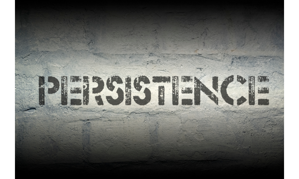 Palavra "persistence", persistência, escrita em um muro. 