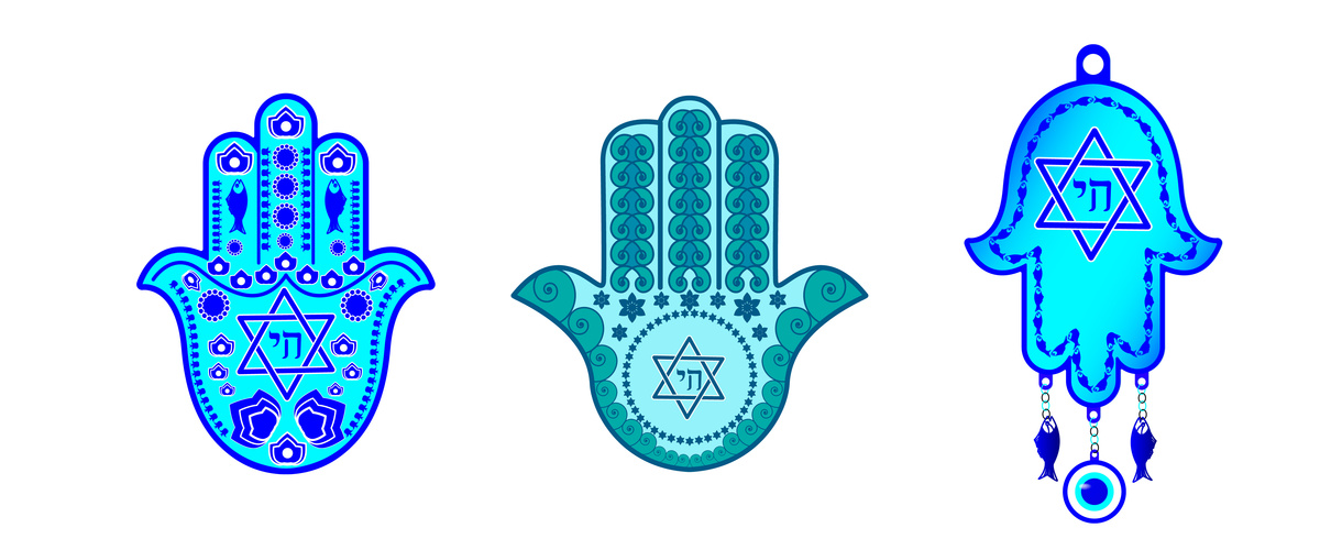 Três mãos de Fátima com diferentes símbolos