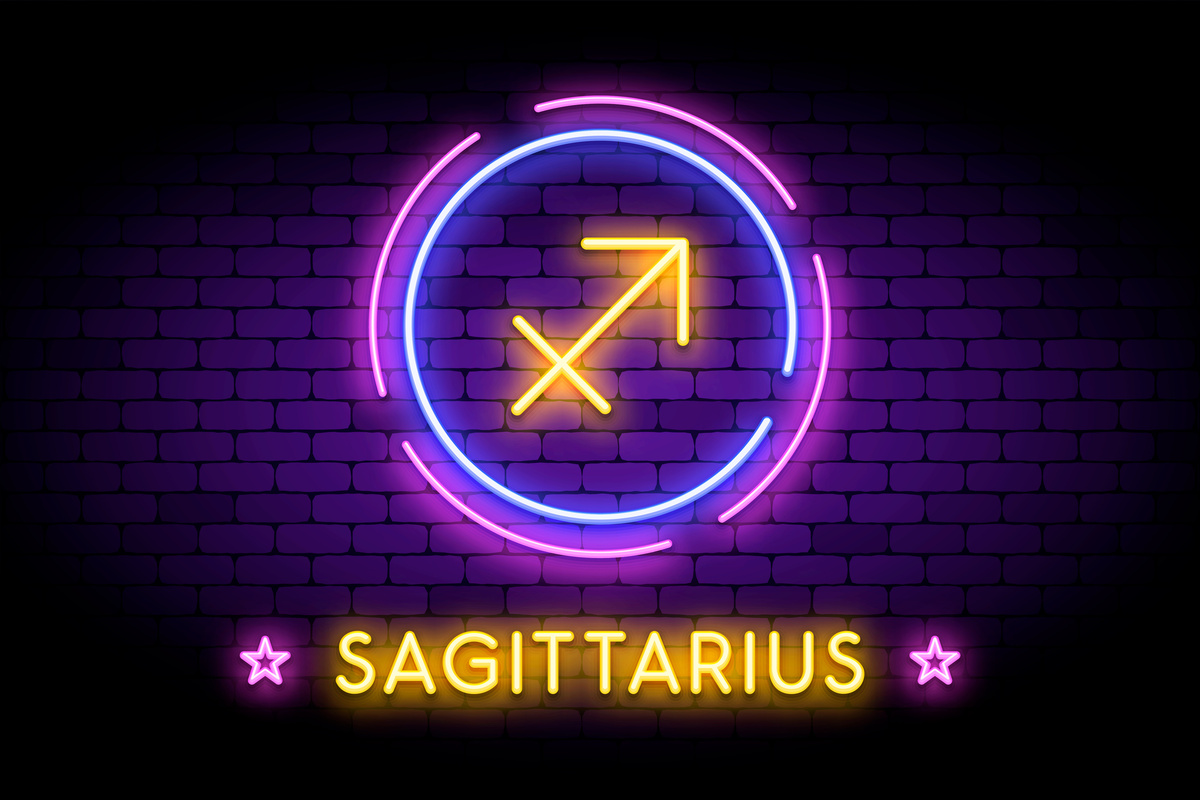 Símbolo do signo de Sagitário em neon