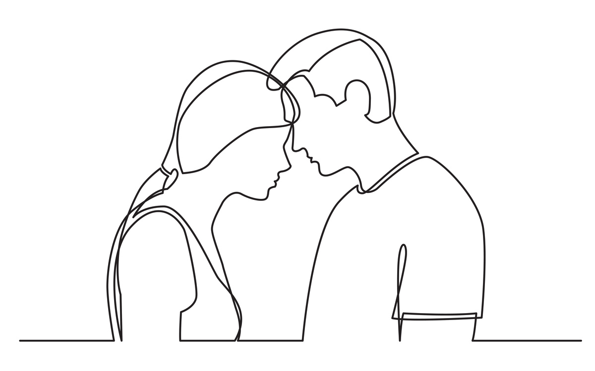 Desenho de casal encostando as testas