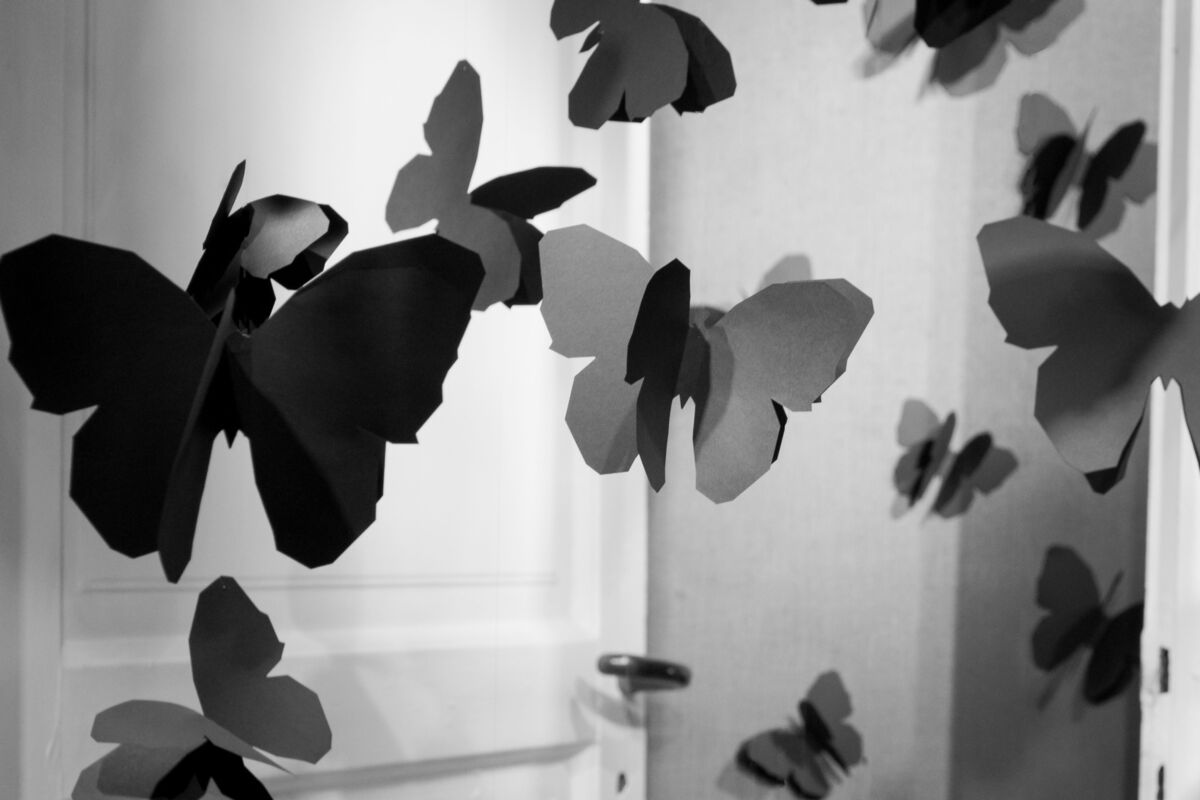 Papeis recortados em formato de borboletas.