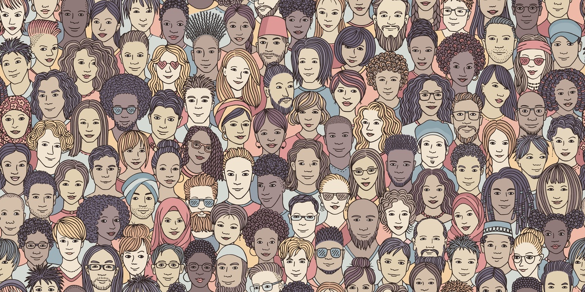 Ilustração de pessoas diferentes em multidão