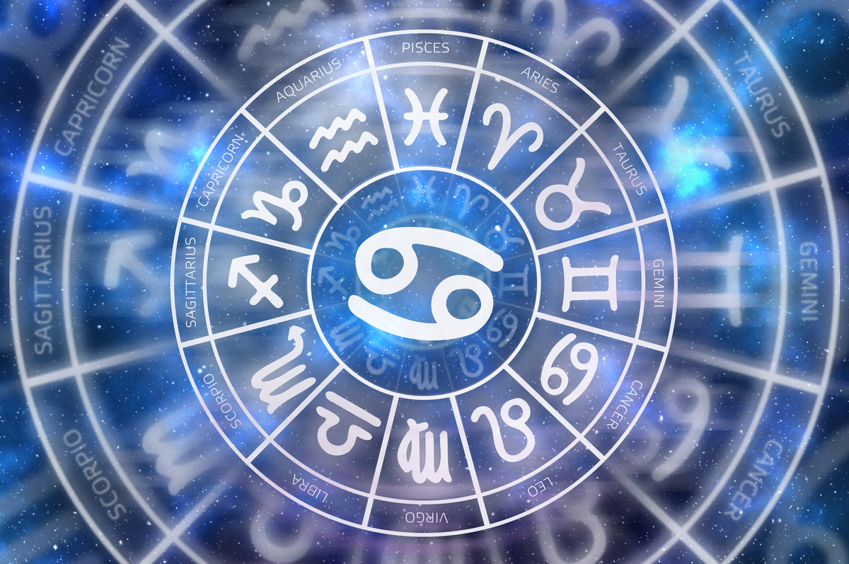 Roda do zodíaco com símbolo do signo de Câncer no centro