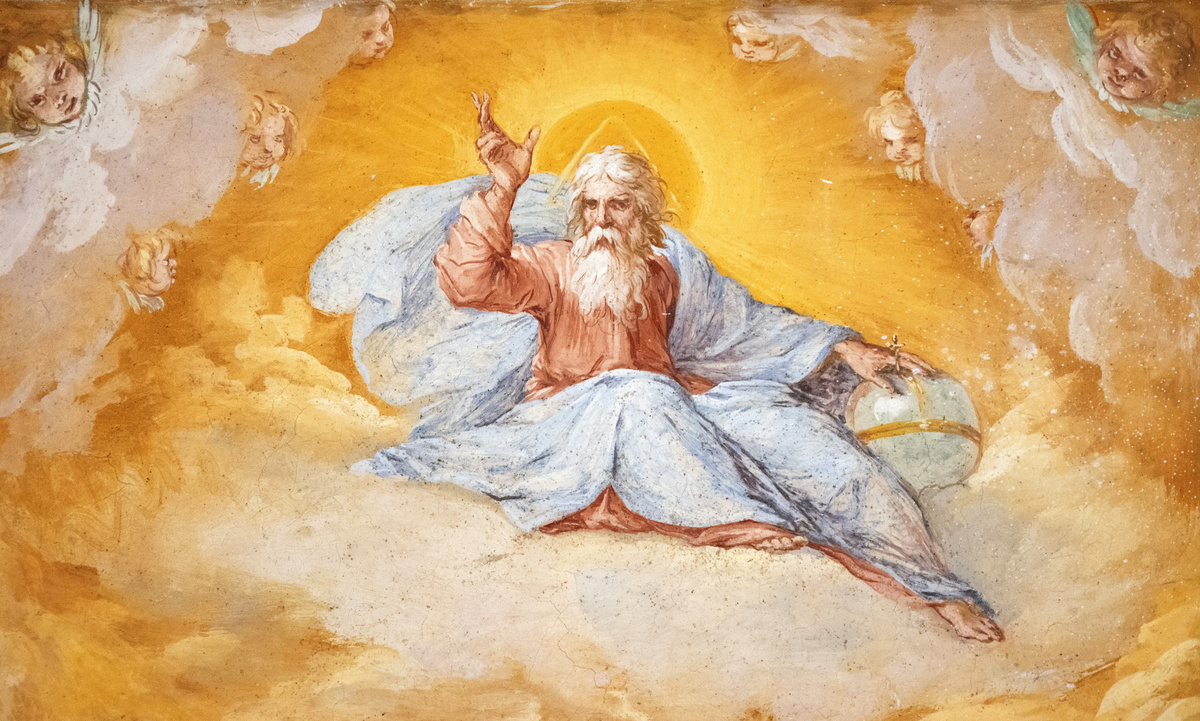 Ilustração de Deus em uma nuvem