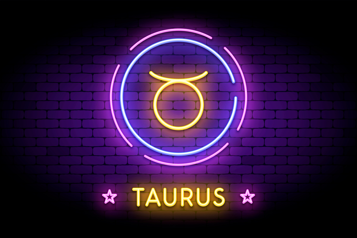 Símbolo do signo de Touro em letras neons