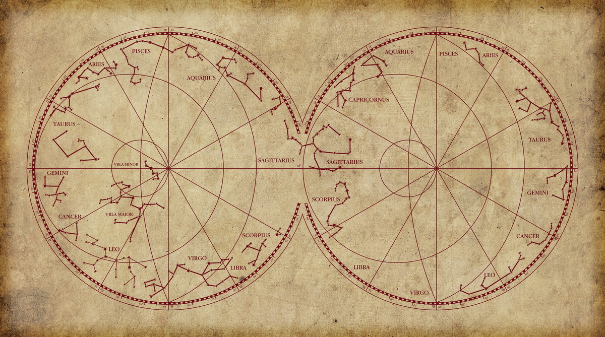 Mapa astral com aspecto envelhecido
