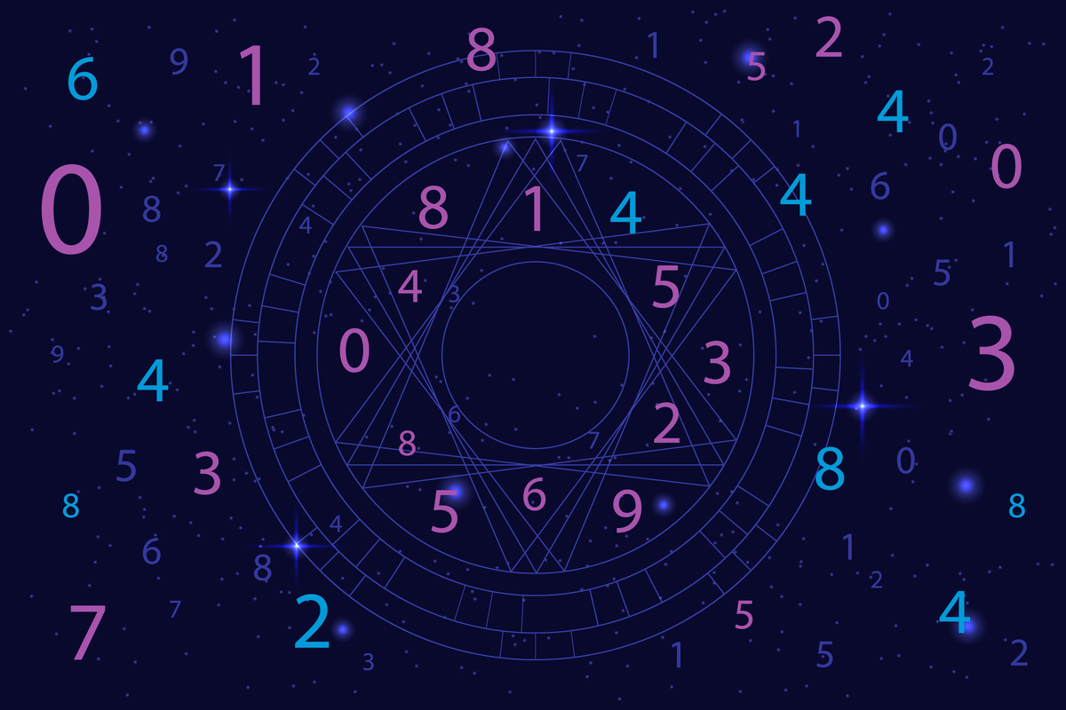 Números e símbolos em fundo estrelado