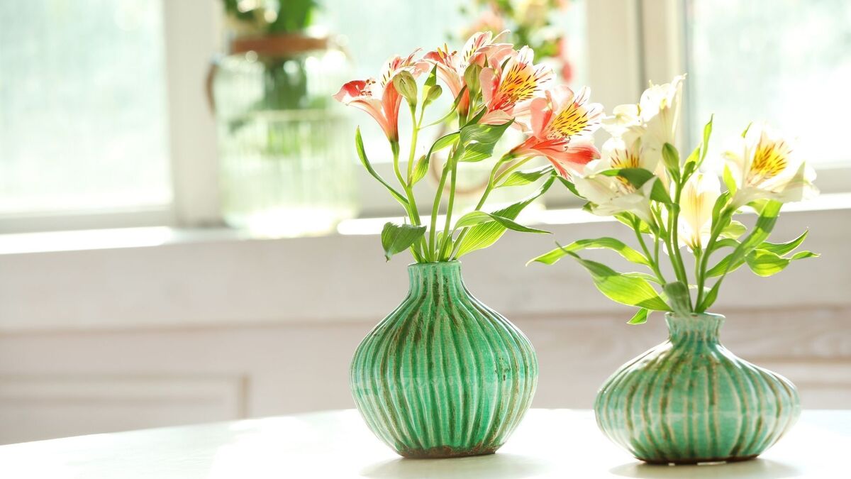 Dois vasos com flores.