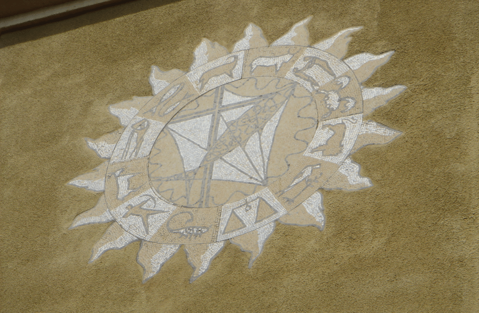 Ilustração do sol com os signos circularmente ordenados