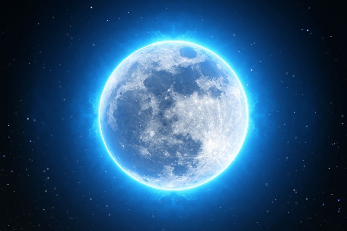Lua iluminada com uma luz azul