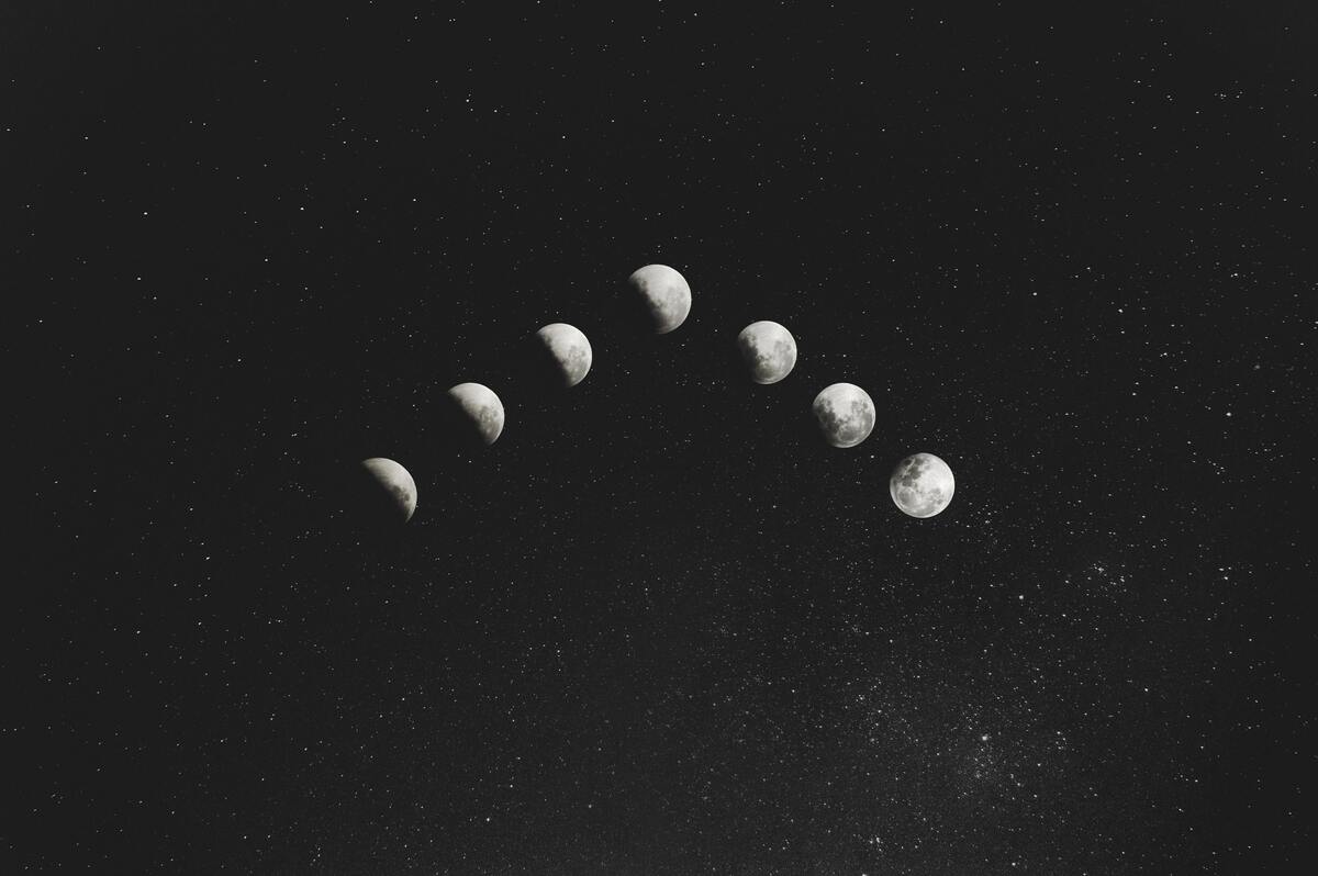 Sete fases da Lua no céu