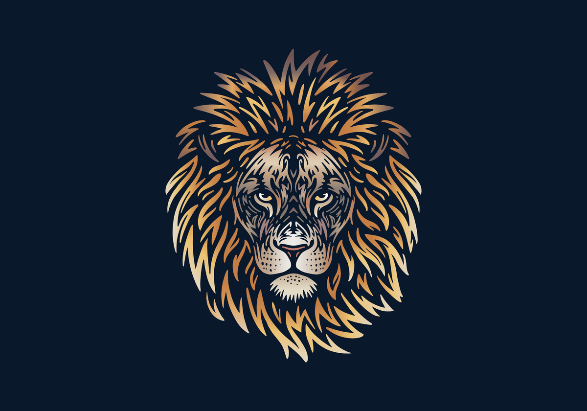 Ilustração de um Leão sobre fundo azul escuro