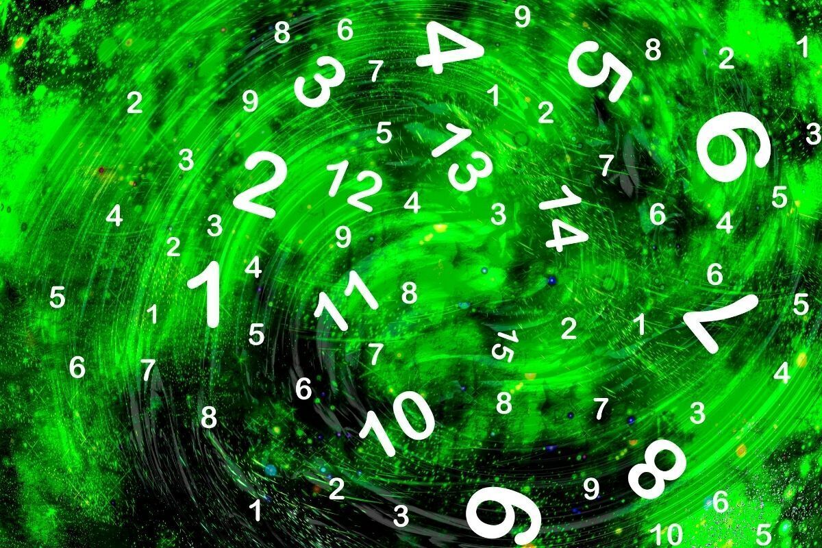 Ilustração de números em aspiral com fundo verde - Numerologia