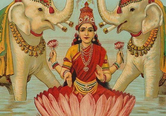 Ilustração da Deusa Lakshmi com elefantes