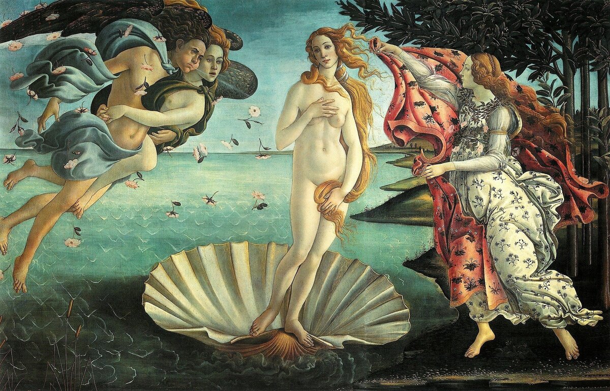 Representação de "O Nascimento de Vênus", de Sandro Botticelli.