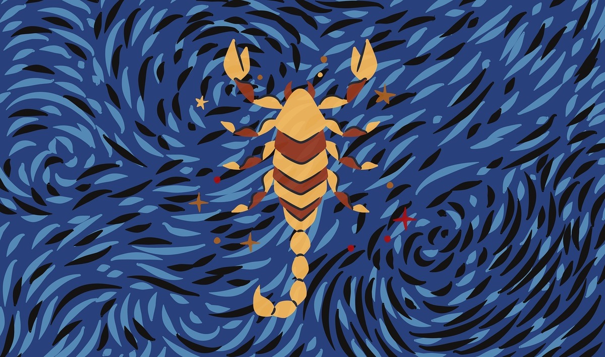 Escorpião desenhado em aquarela.