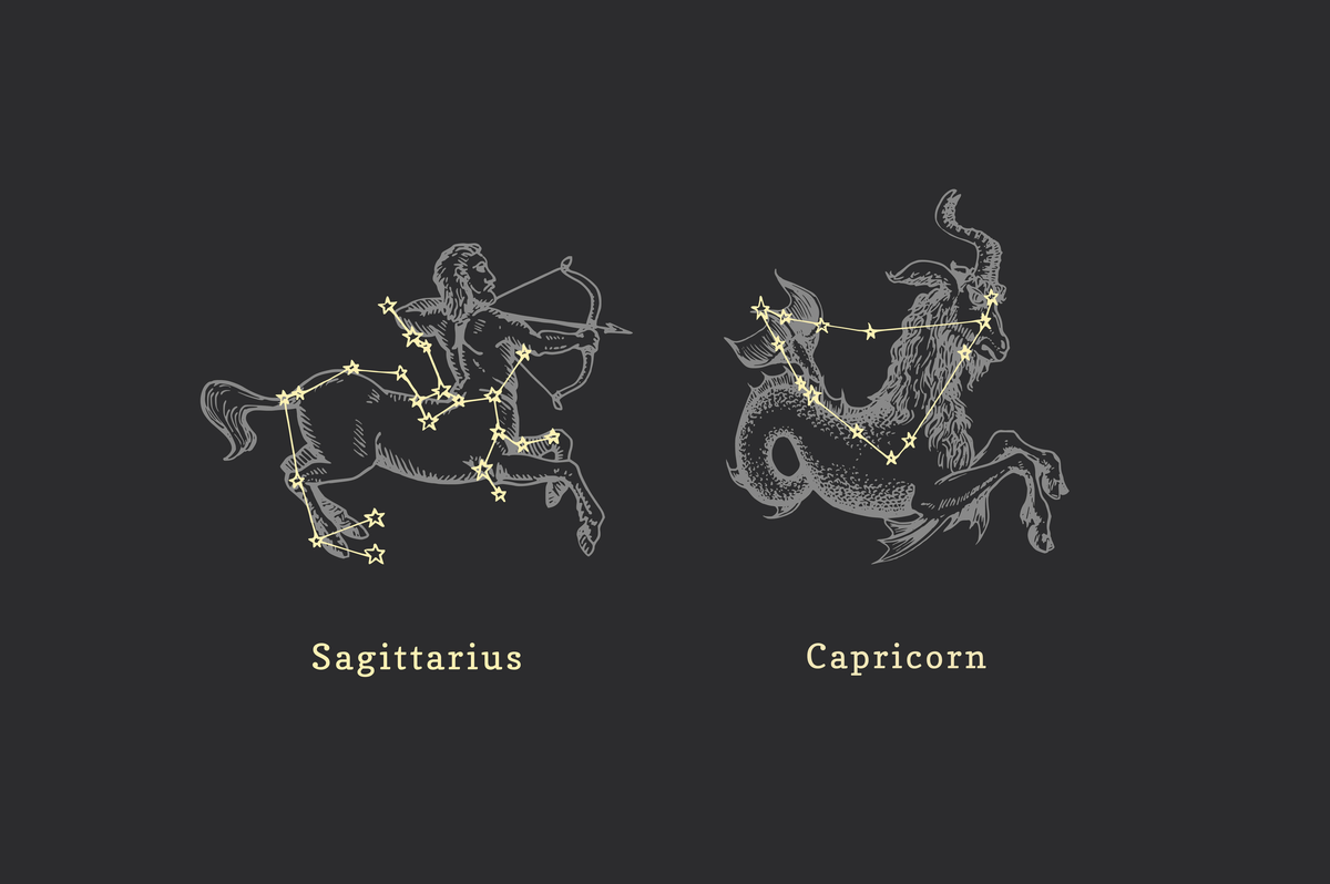 Desenhos dos signos de Sagitário e Capricórnio.