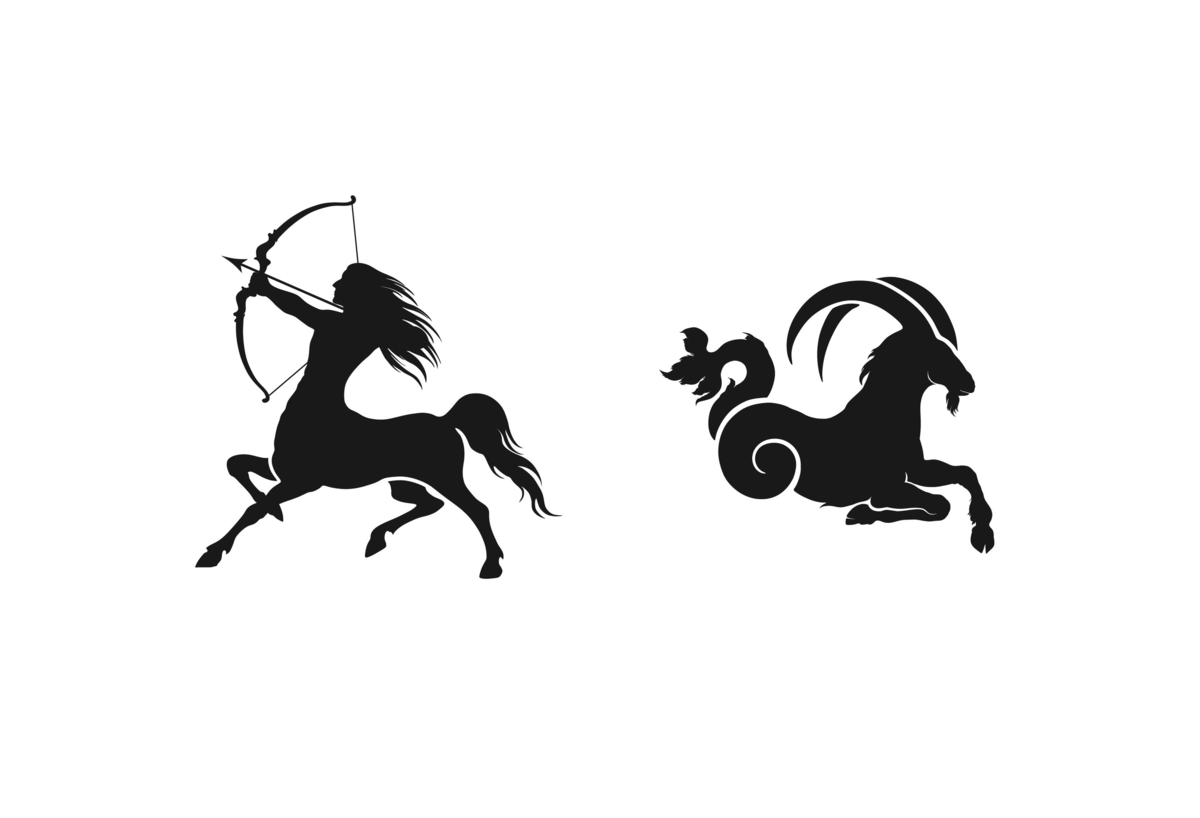 Símbolo de Sagitário e Capricórnio na cor preta.