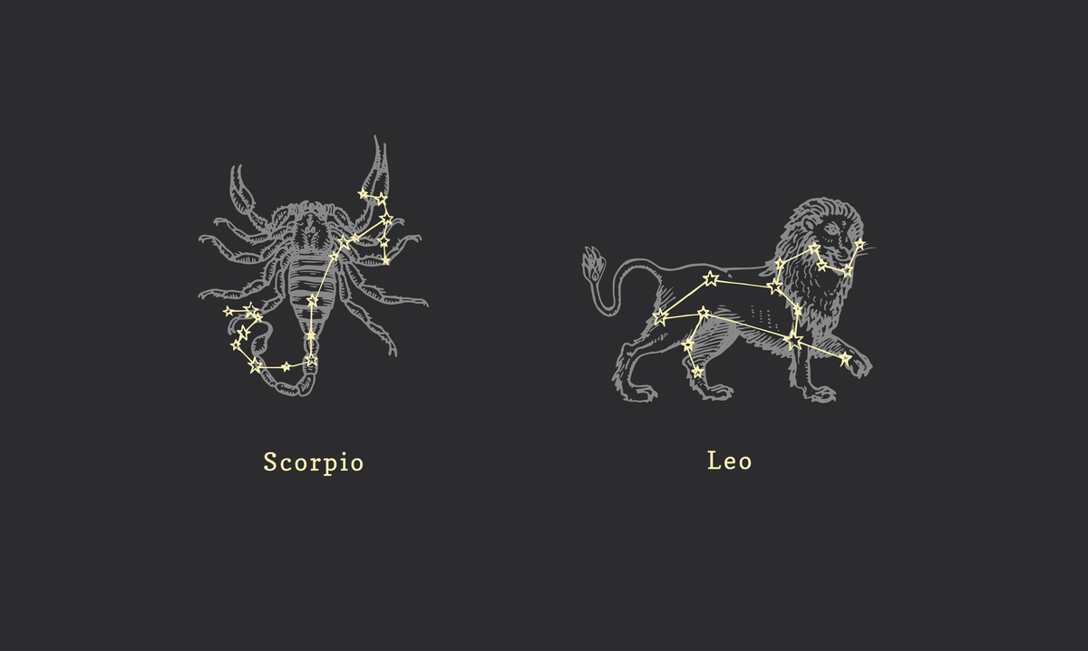 Símbolos dos signos de Leão e Escorpião.
