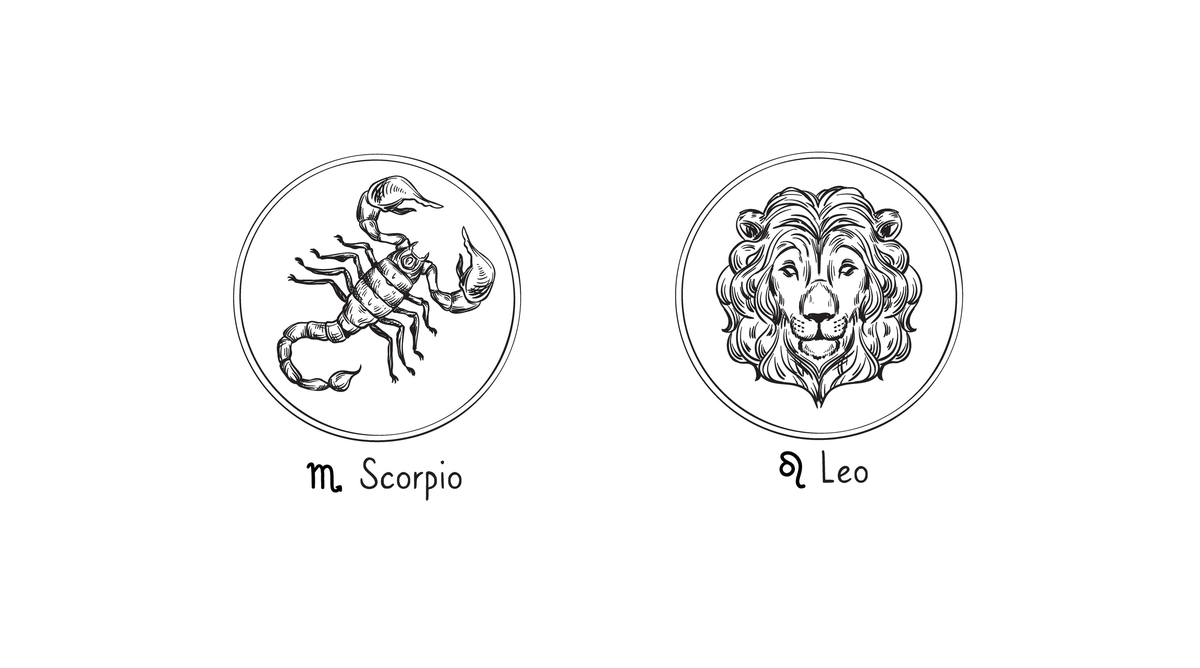 Símbolos dos signos de Leão e Escorpião.