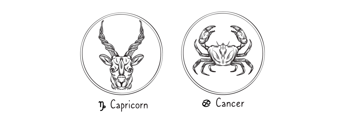 Símbolos dos signos de Câncer e Capricórnio