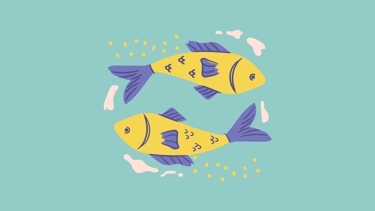 Ilustração de Peixes em fundo azul turquesa.