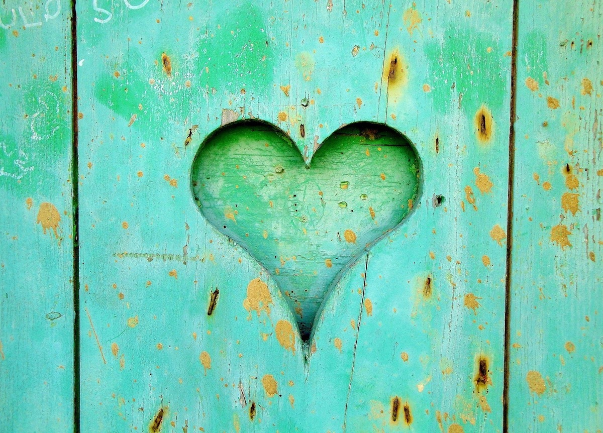 Coração esculpido em madeira verde.