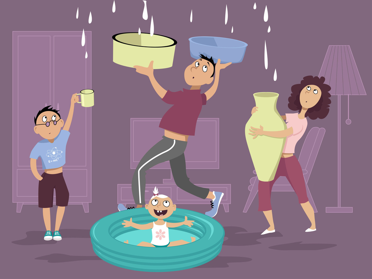Ilustração de família contendo goteira