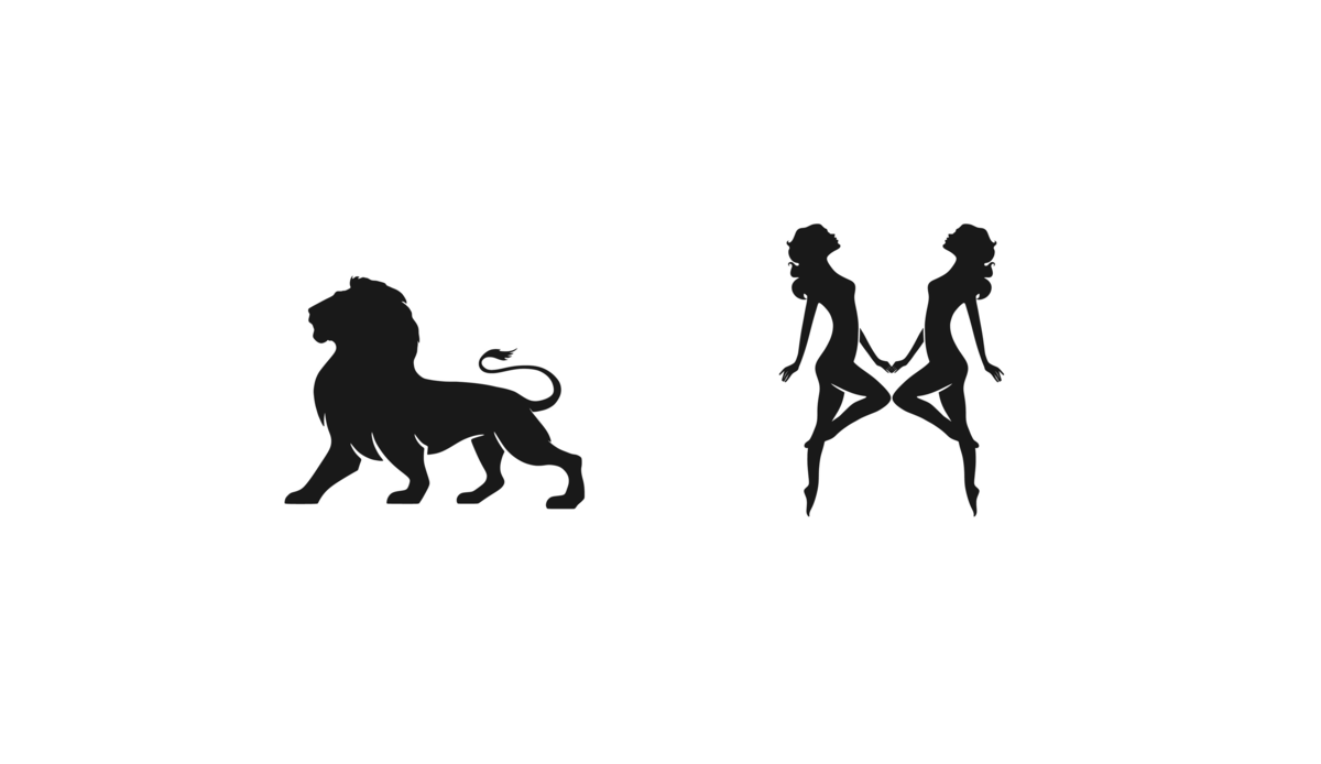 Símbolos dos signos de Leão e Gêmeos.