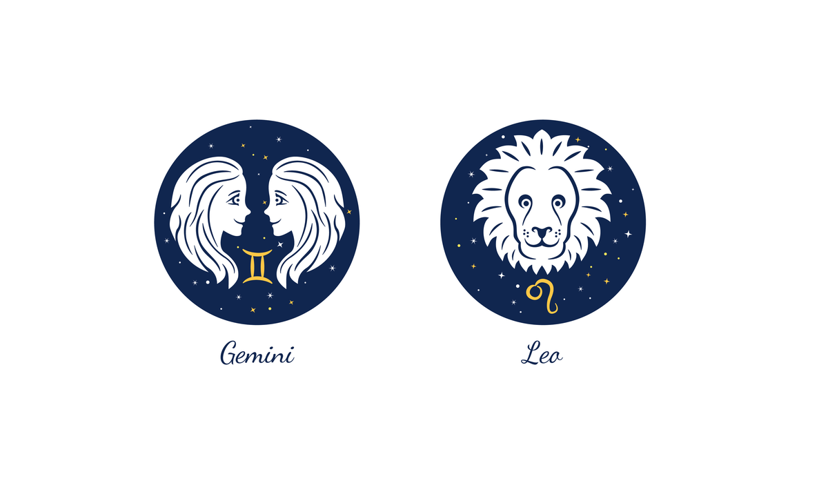 Símbolos dos signos de Gêmeos e Leão.