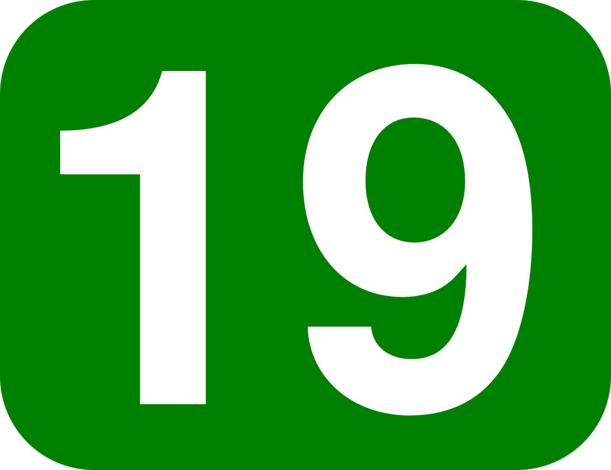 Número 19 em fundo verde