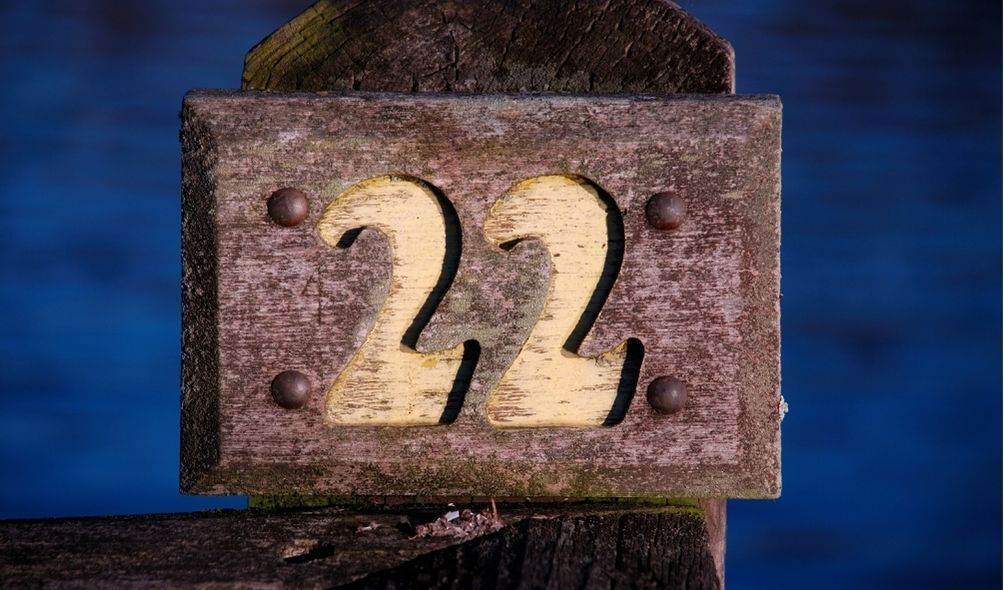 Número 22 cravado em madeira