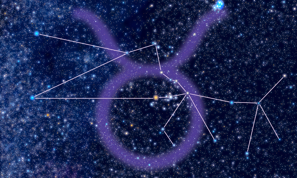 Ilustração mostrando a constelação e o símbolo de Touro