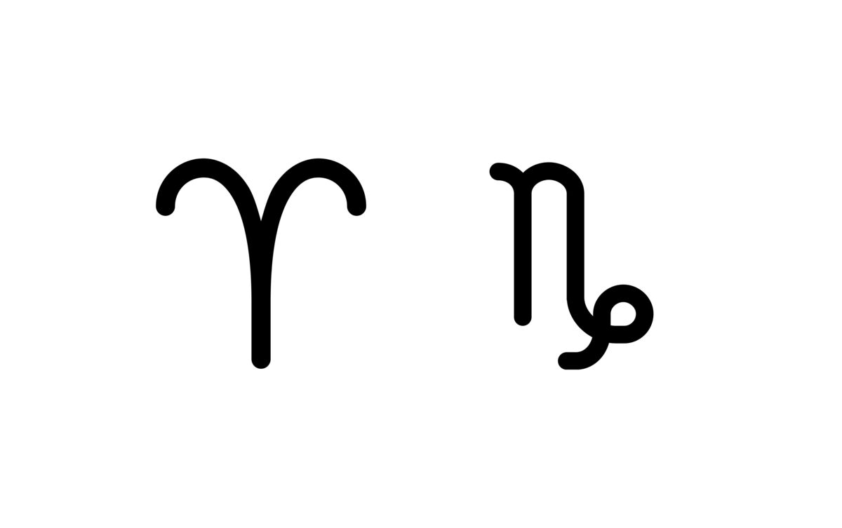 Símbolos dos signos Áries e Capricórnio.