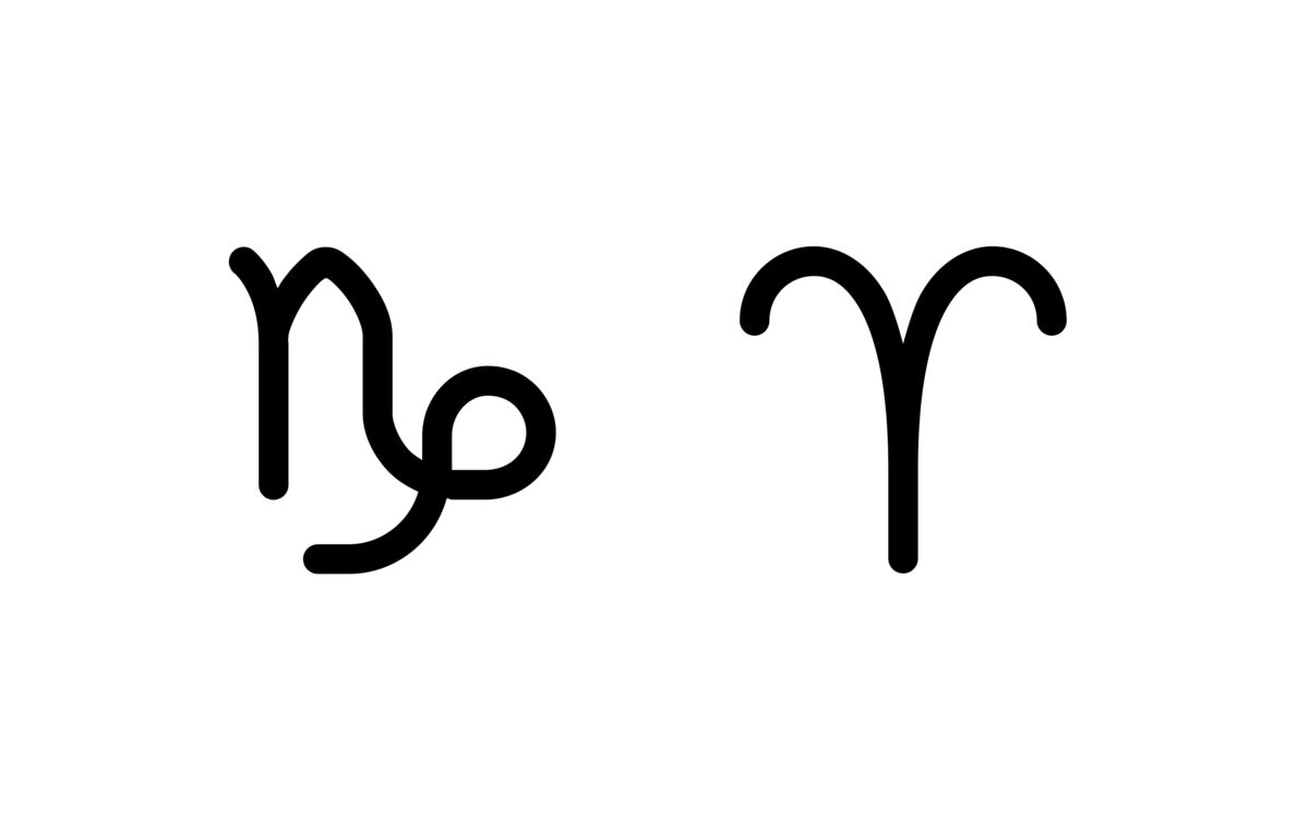 Símbolos dos signos de Capricórnio e Áries.