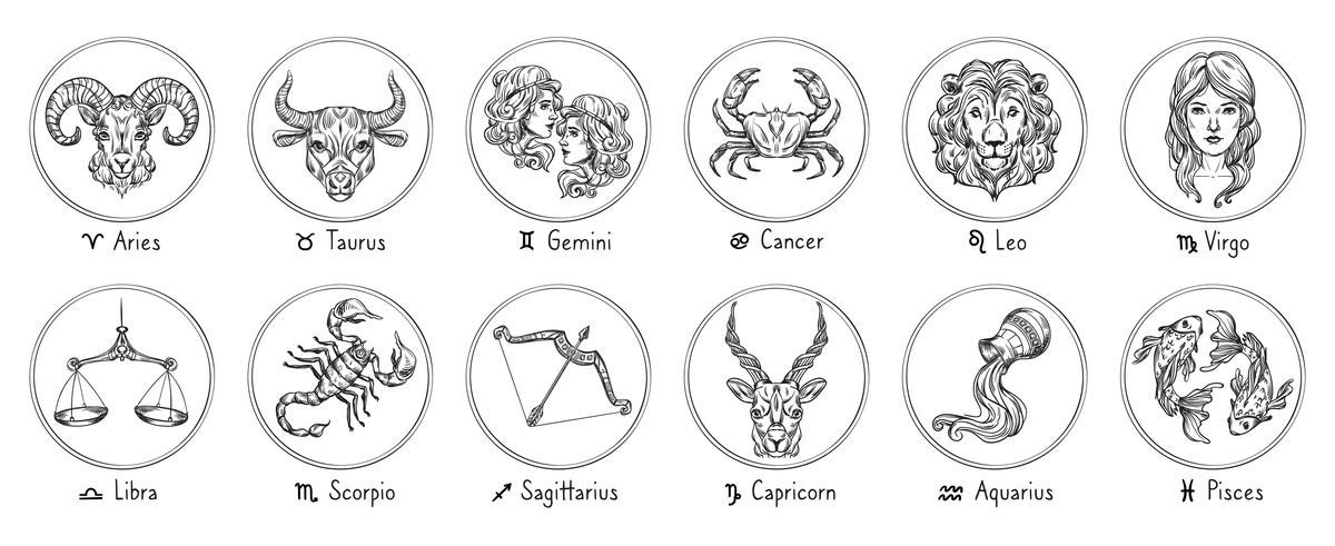 Ilustrações com símbolos dos signos do zodíaco