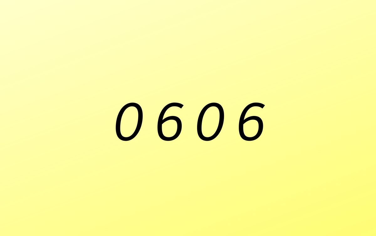 Número 0606 em fundo amarelo.