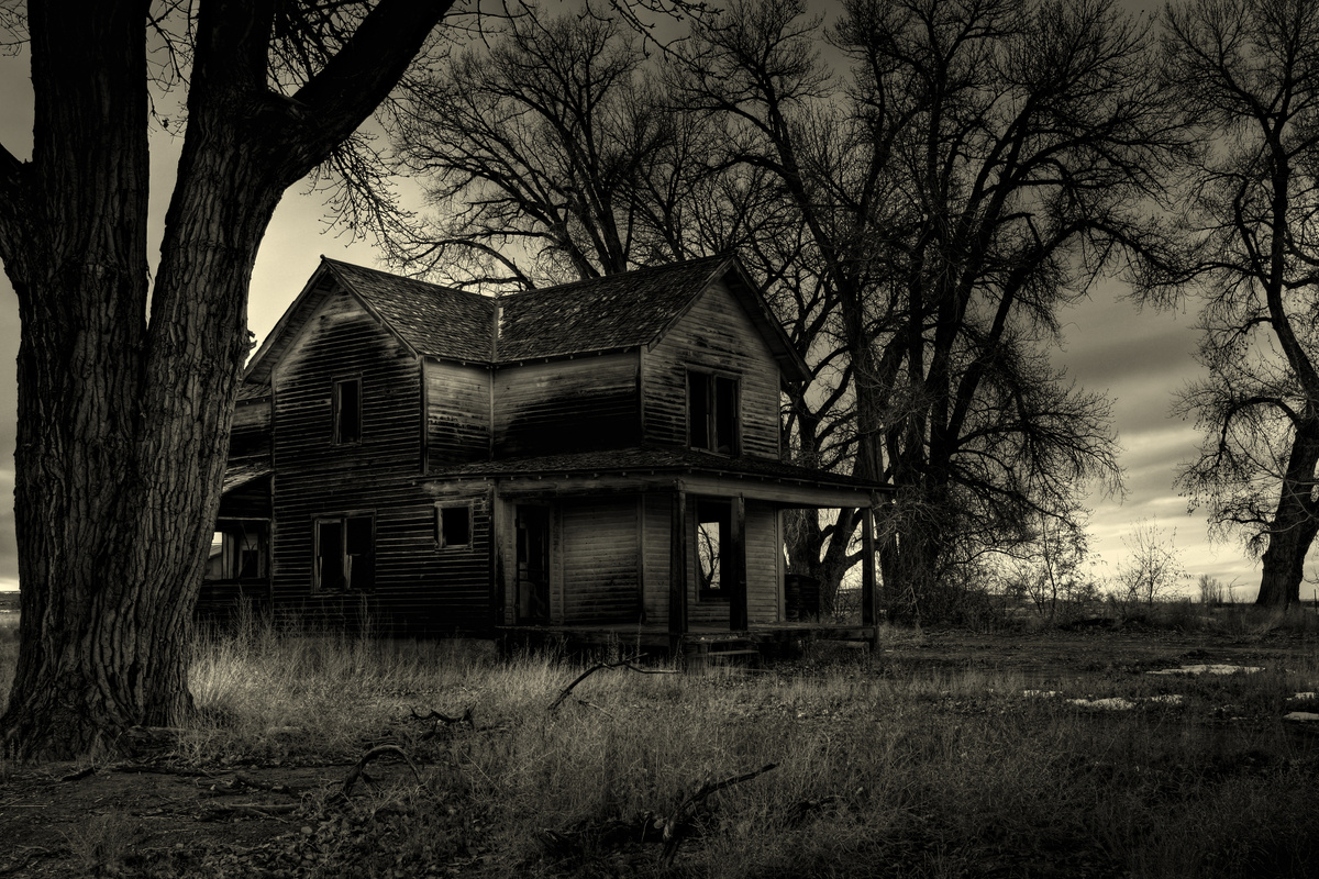 Casa mal-assombrada em preto e branco