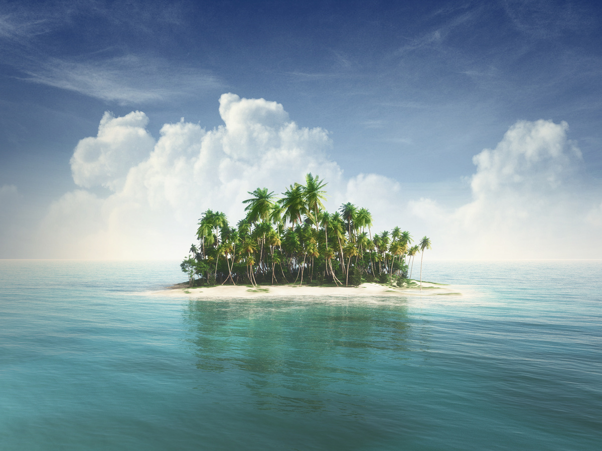 Pequena ilha com coqueiros