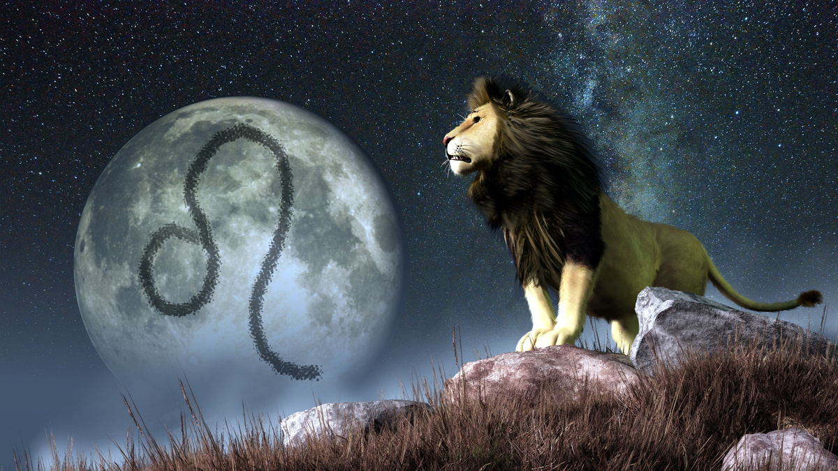 Leão com lua e o símbolo do signo de Leão