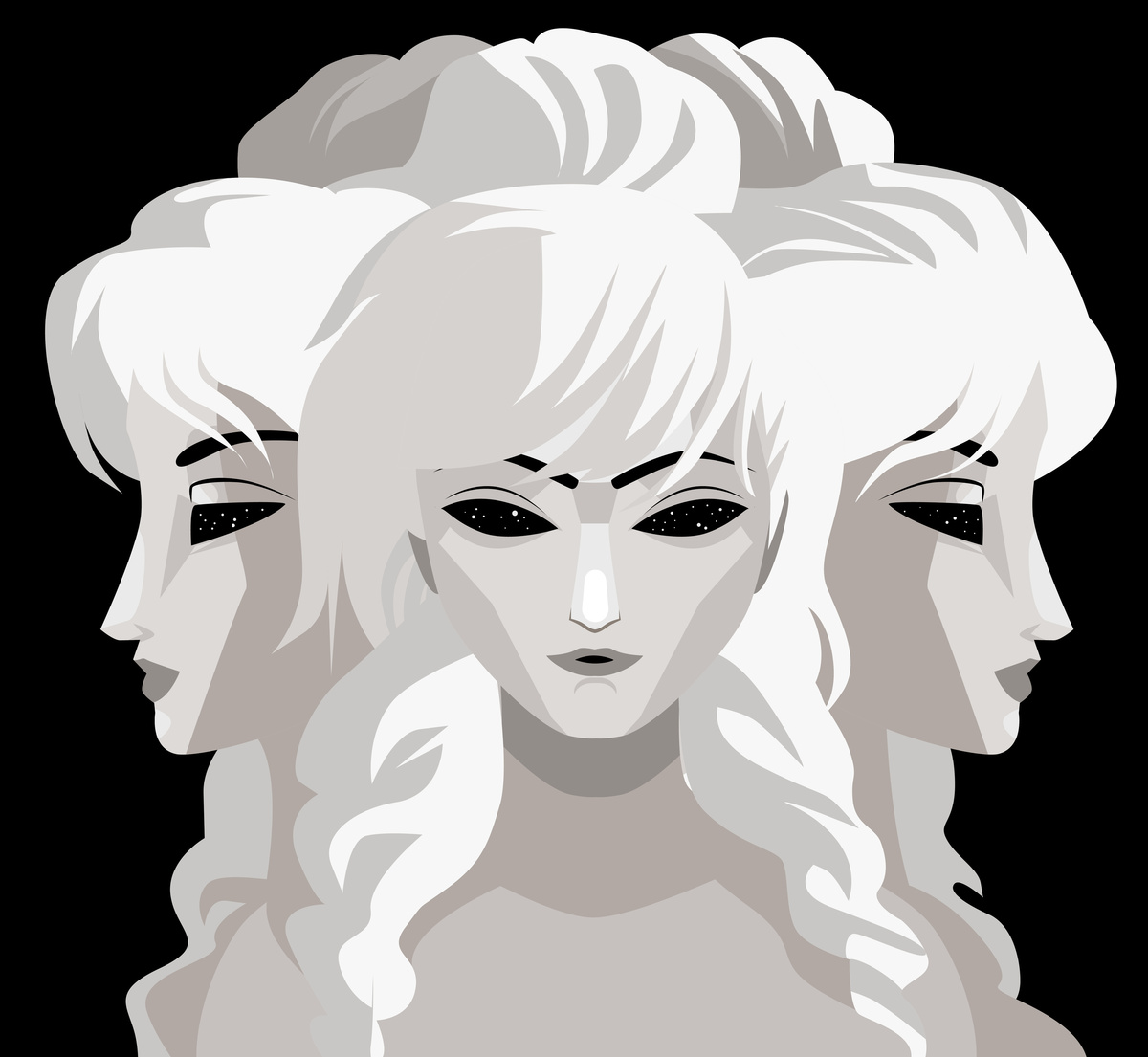 Ilustração da divindade tripla da deusa Hécate